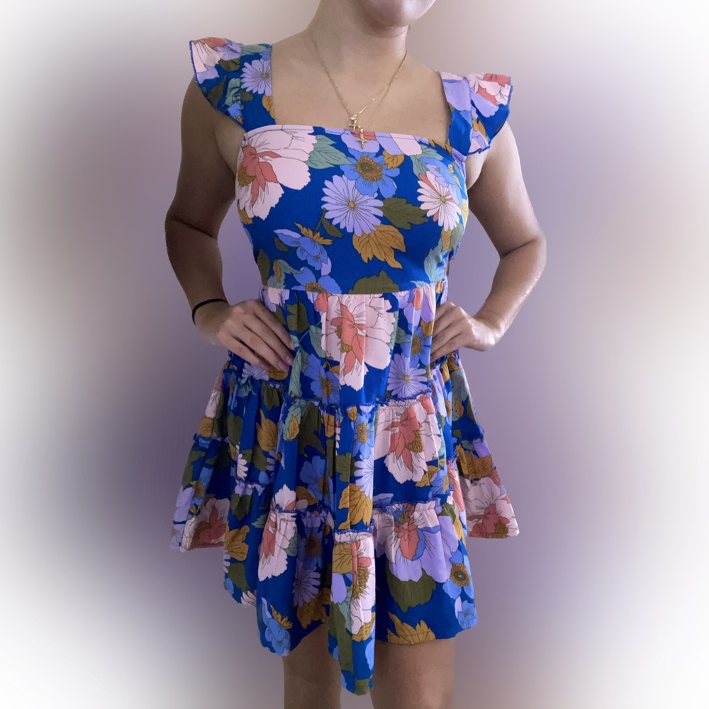 Blue floral babydoll dress